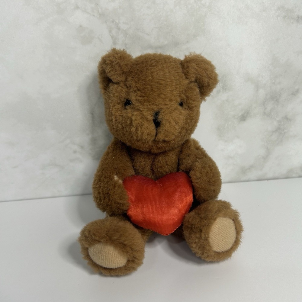 Vintage Brown Russ Berrie Teddy Bear Holding Heart‎ 6" Valentines Day